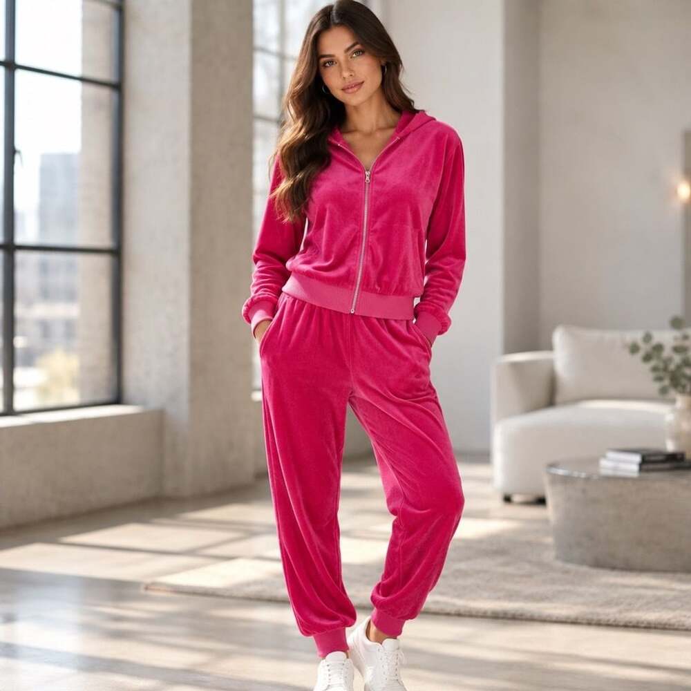 rue+ Y2K Velour Tracksuit Set Size 1X Pink Hoodie Jogger Pants 2 Piece